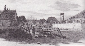 Tallinnan satamaan vievä tie 1800-luvun alkupuoliskolla. Tätä pitkin kulki myös Jannsen ja hänen tyttärensä Lydia matkallaan Helsinkiin vuonna 1871.